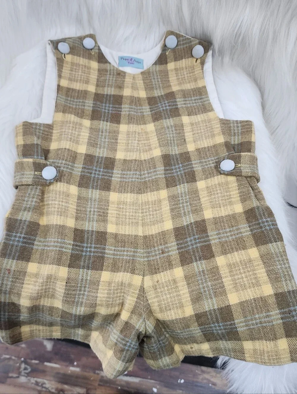 Papo d'Anjo Kids Button-Shoulder Rompers Lot 3:Gray, Yellow Plaid & Navy Stripes